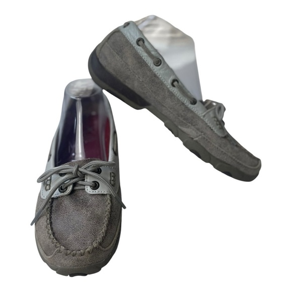 Twisted X Women’s Dusty Tan/White Leather Driving Slip On Moccasins - Picture 3 of 9